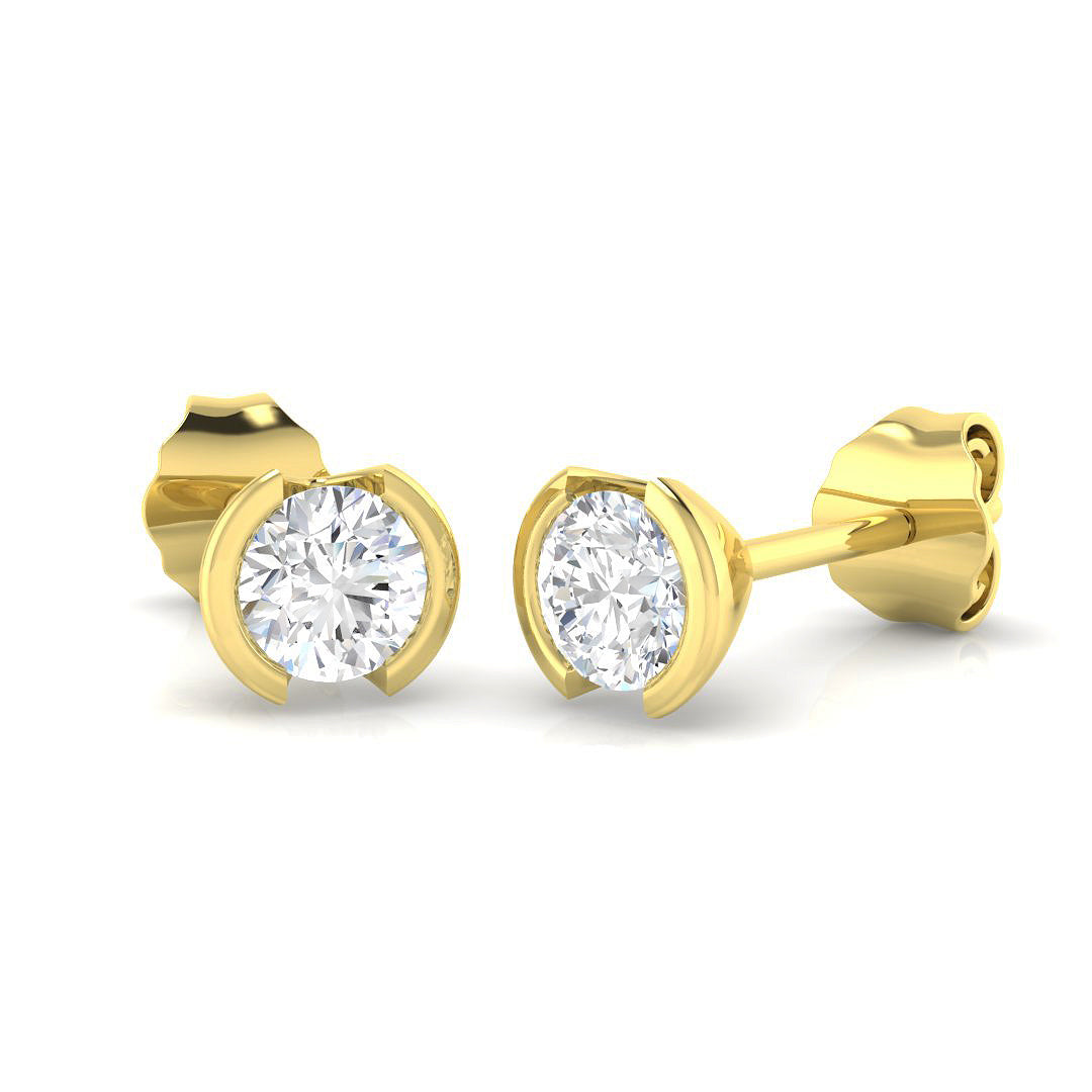 Stud Earrings with Round Diamond Tension Set - 1 Carat in 10K/14K gold and platinum with certified lab-grown or natural diamonds
