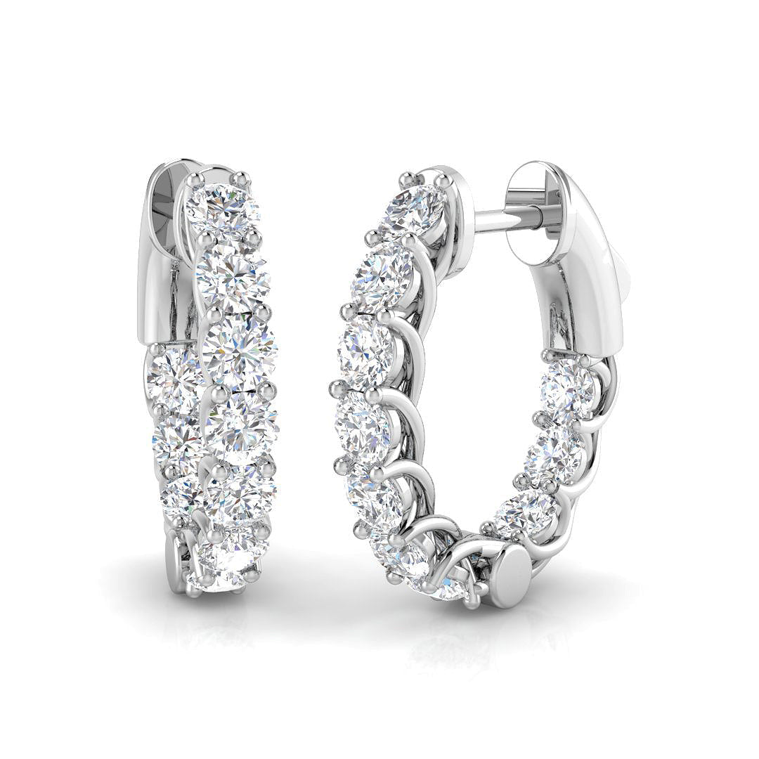 Elegant 2 & 4 Ct Round Diamond Hoop Earrings in 10K/14K gold and platinum with certified lab-grown or natural diamonds
