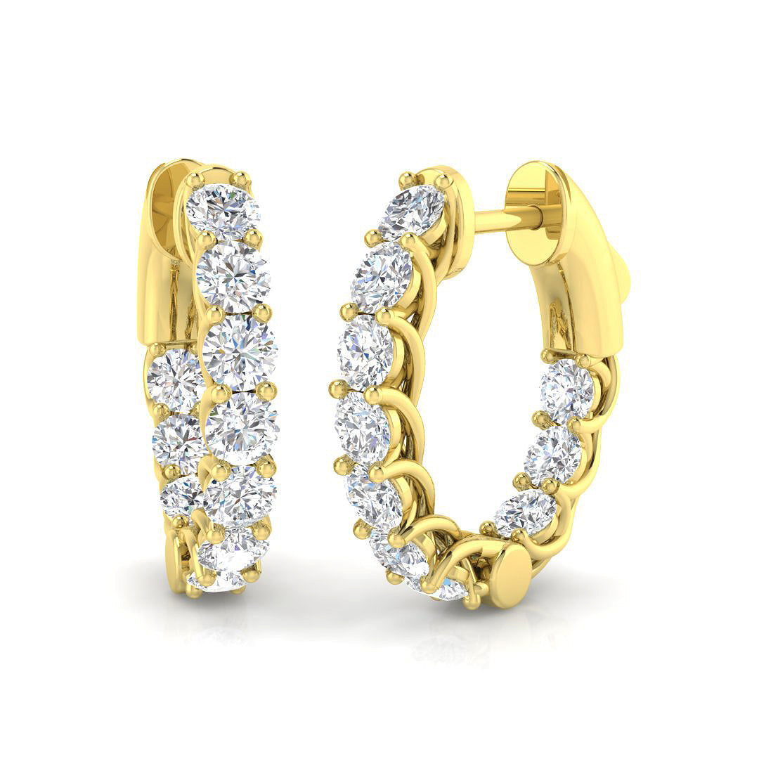 Elegant 2 & 4 Ct Round Diamond Hoop Earrings in 10K/14K gold and platinum with certified lab-grown or natural diamonds