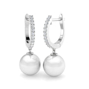 Pearl Diamond Hoop Earrings in Gold - Latch Back Clasp - UK Hallmarked in 10K/14K gold and platinum with certified lab-grown or natural diamonds