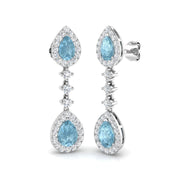 Teardrop Aquamarine Halo Pave Diamond Drop Earrings in 10K/14K gold and platinum with certified lab-grown or natural diamonds