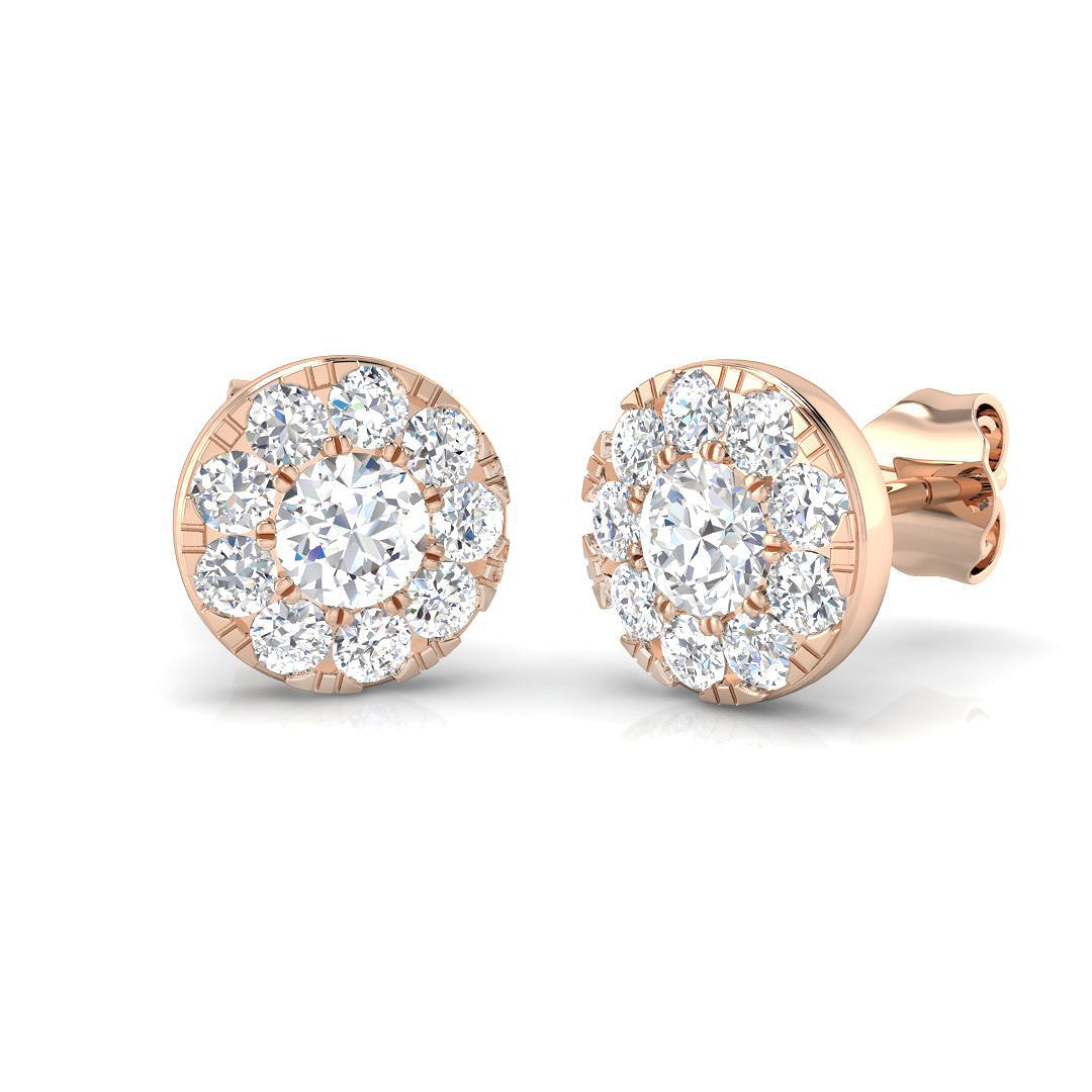 Halo Stud Earrings - 1.00 Carat Dandy Vintage Textured Border in 10K/14K gold and platinum with certified lab-grown or natural diamonds