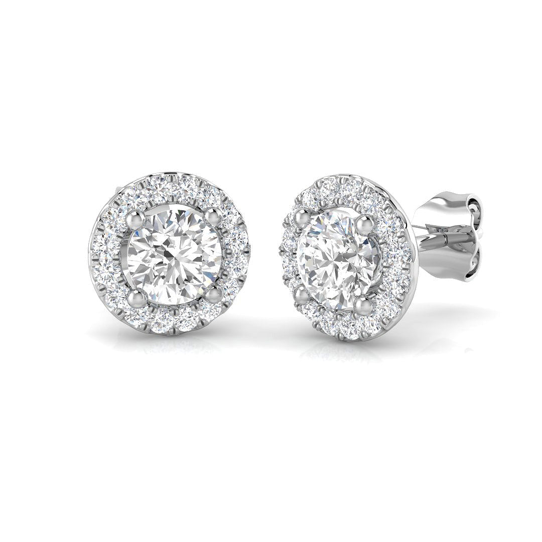 Halo Stud Earrings - 1.25 Carat Sassy Round Brilliant Classic Frames in 10K/14K gold and platinum with certified lab-grown or natural diamonds