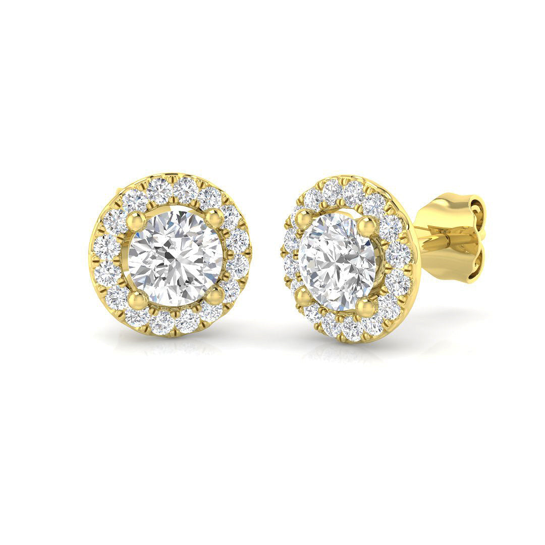 Halo Stud Earrings - 1.25 Carat Sassy Round Brilliant Classic Frames in 10K/14K gold and platinum with certified lab-grown or natural diamonds