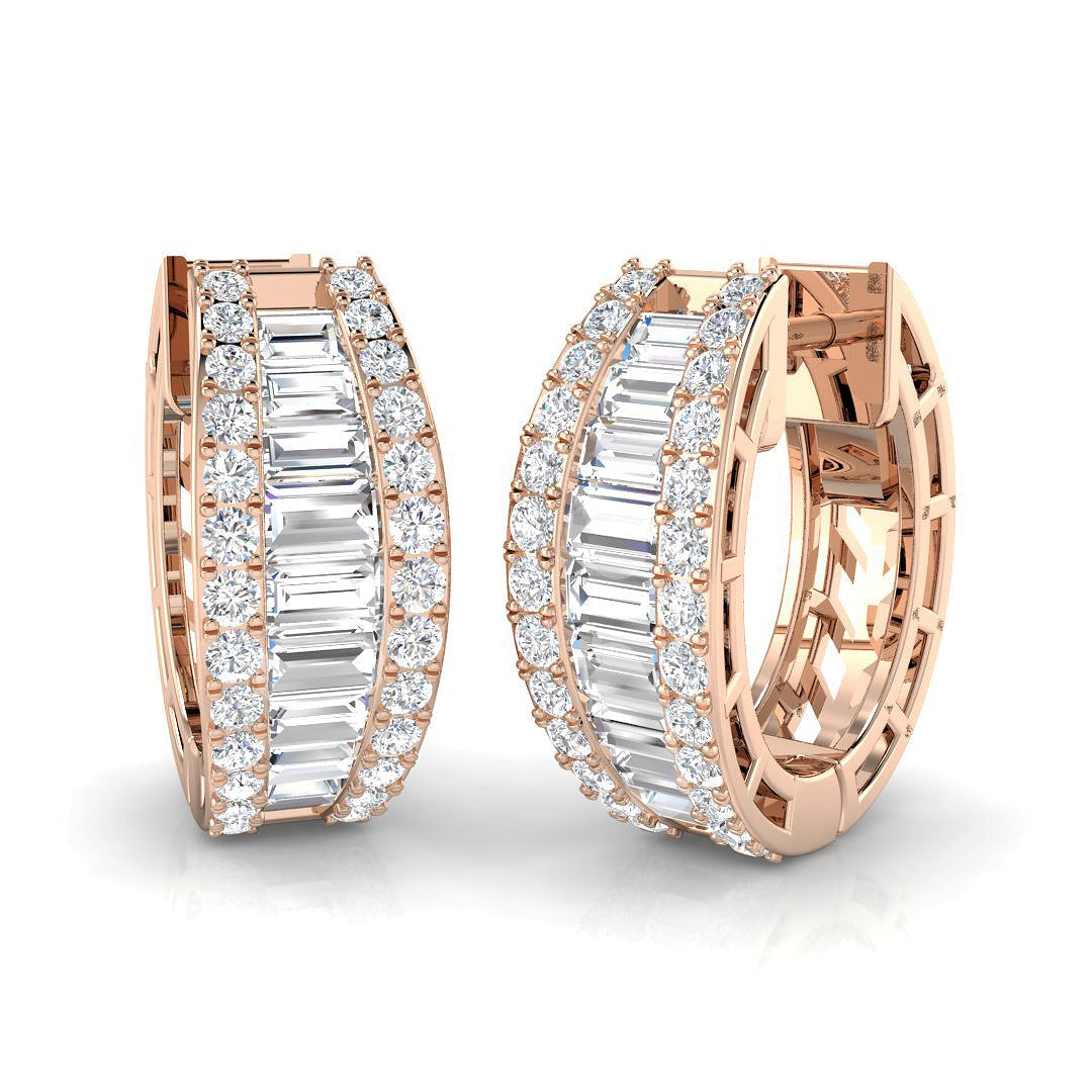 Gold Baguette and Brilliant Diamond Earrings - 1.5ct in 10K/14K gold and platinum with certified lab-grown or natural diamonds