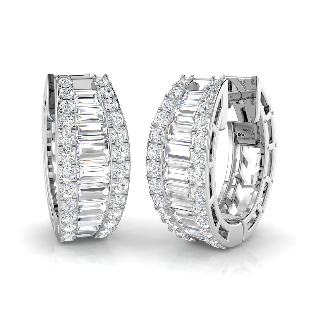 Gold Baguette and Brilliant Diamond Earrings - 1.5ct in 10K/14K gold and platinum with certified lab-grown or natural diamonds