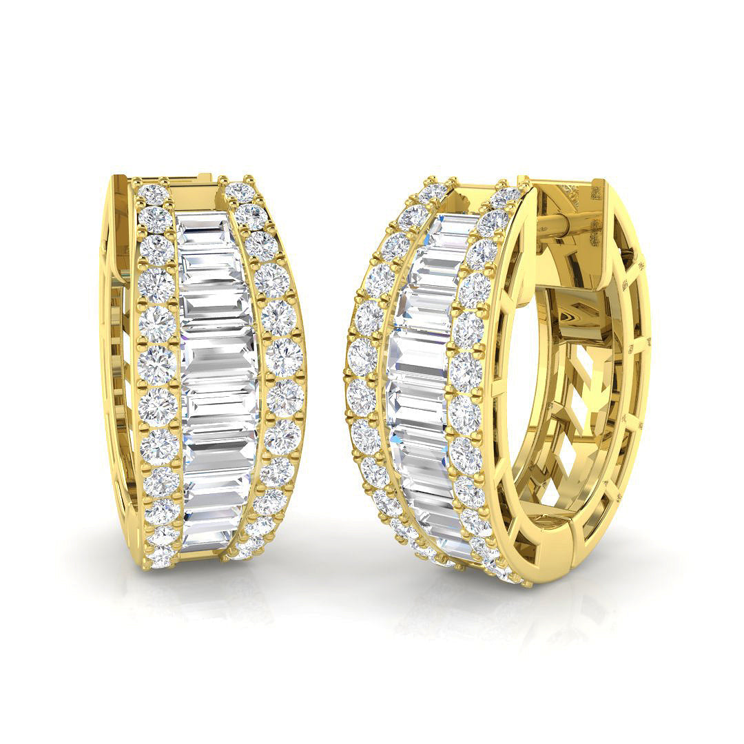 Gold Baguette and Brilliant Diamond Earrings - 1.5ct in 10K/14K gold and platinum with certified lab-grown or natural diamonds