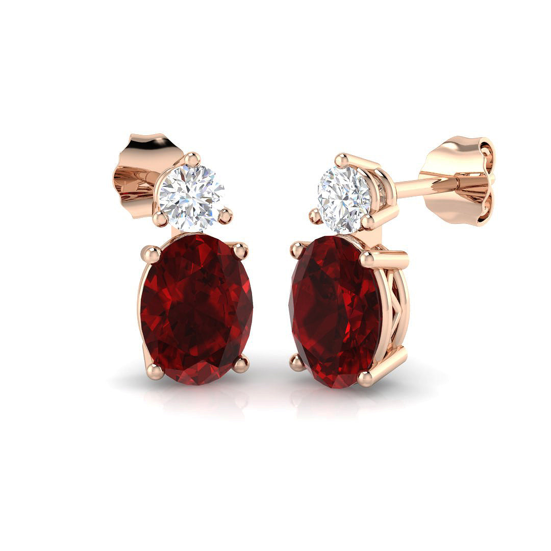 Oval Ruby Diamond Stud Earrings with Diamond Accent in 10K/14K gold and platinum with certified lab-grown or natural diamonds
