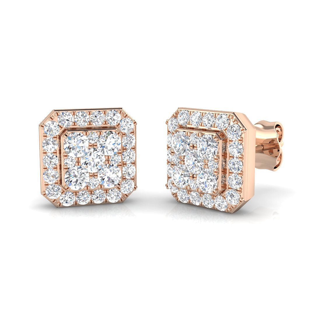 1.00ct Cluster Diamond Stud Earrings in 10K/14K gold and platinum with certified lab-grown or natural diamonds