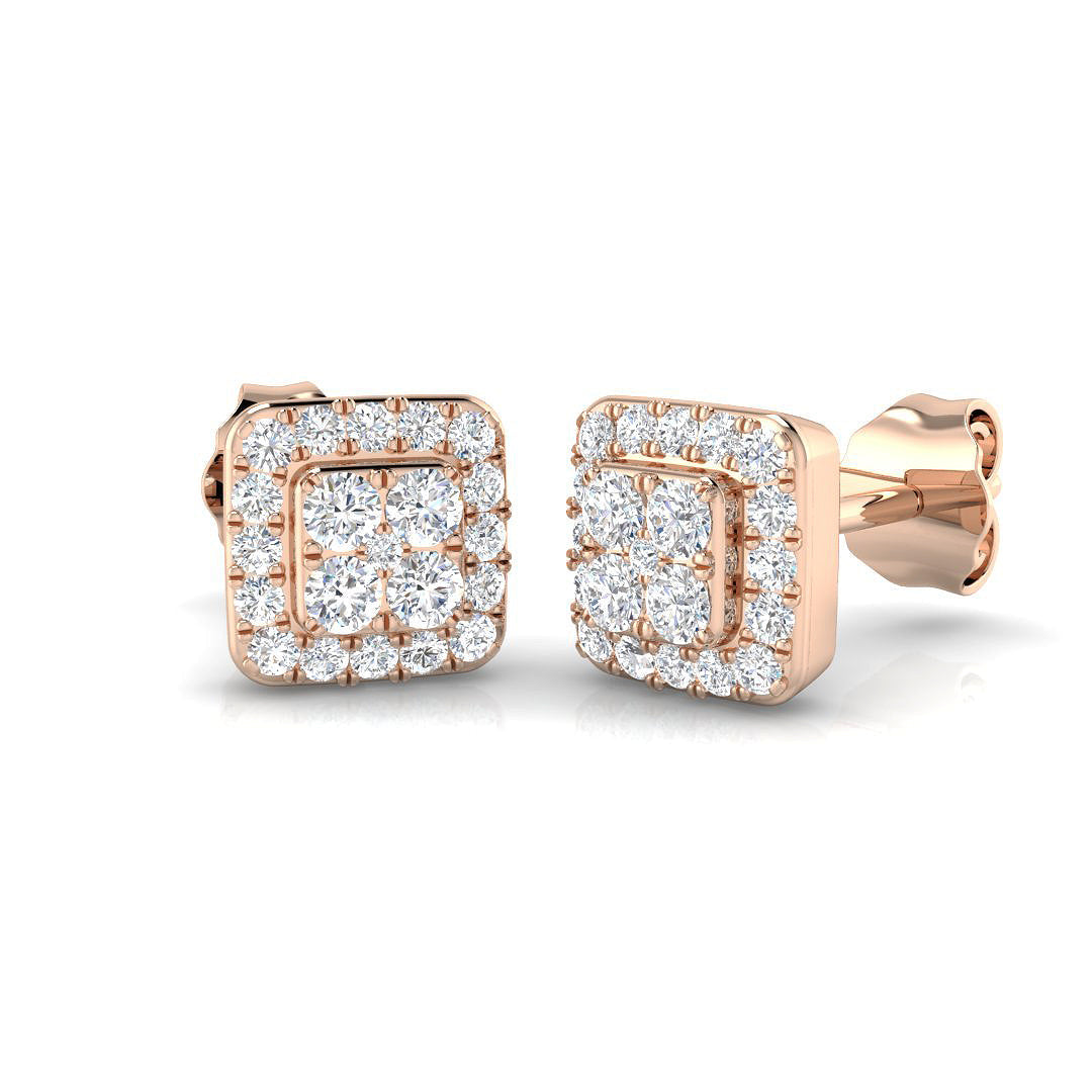 Square Halo Diamond Stud Earrings in 10K/14K gold and platinum with certified lab-grown or natural diamonds
