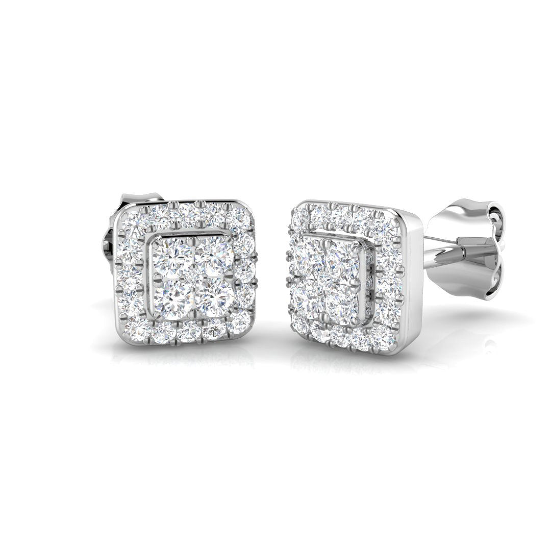 Square Halo Diamond Stud Earrings in 10K/14K gold and platinum with certified lab-grown or natural diamonds