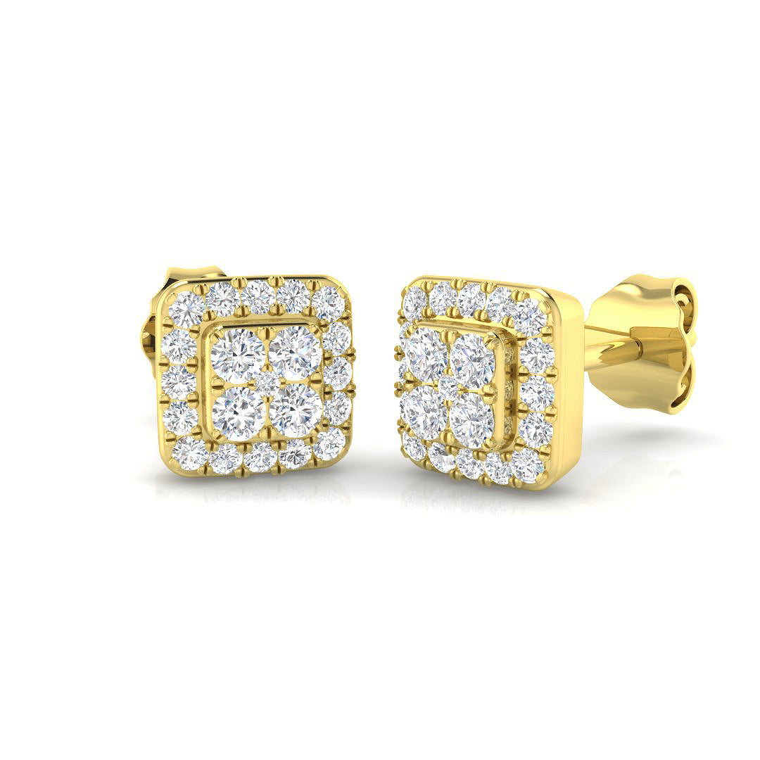 Square Halo Diamond Stud Earrings in 10K/14K gold and platinum with certified lab-grown or natural diamonds