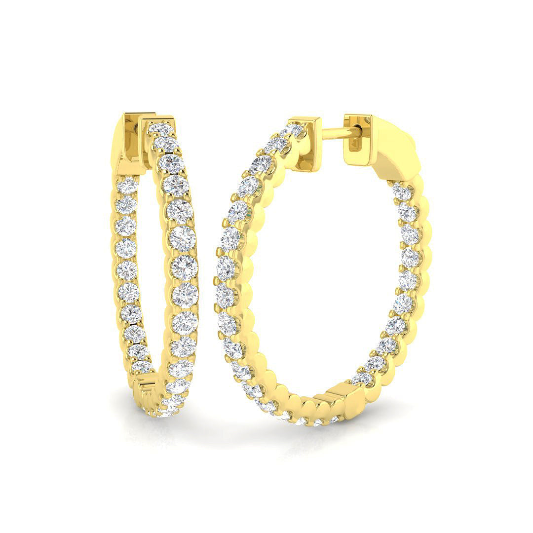 Elegant 1.5 Ct Round Diamond Hoop Earrings in 10K/14K gold and platinum with certified lab-grown or natural diamonds