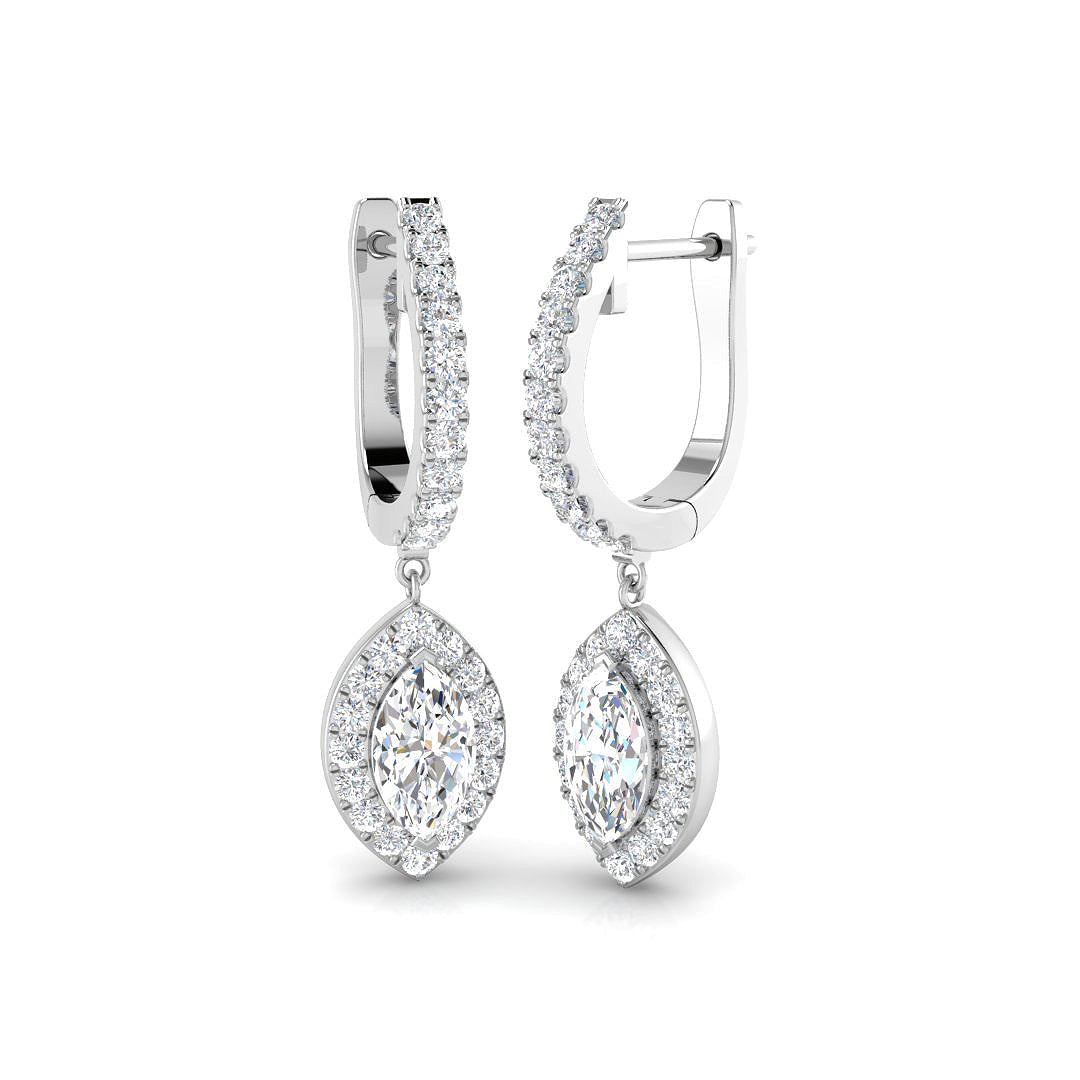 Eamon Gold Drop & Trilogy Diamond Earrings in 10K/14K gold and platinum with certified lab-grown or natural diamonds