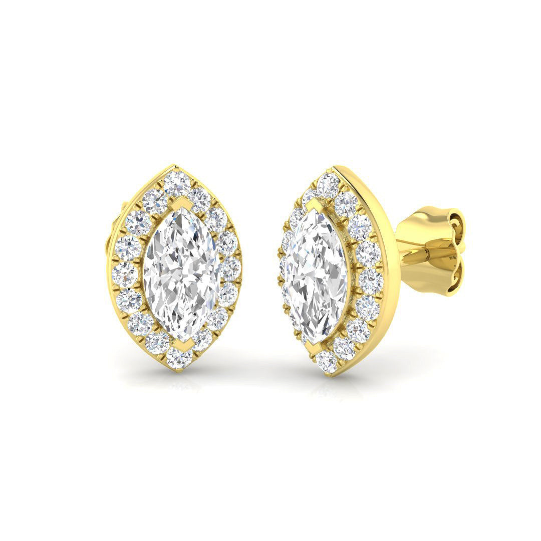 Eamon Gold Drop & Trilogy Diamond Earrings in 10K/14K gold and platinum with certified lab-grown or natural diamonds