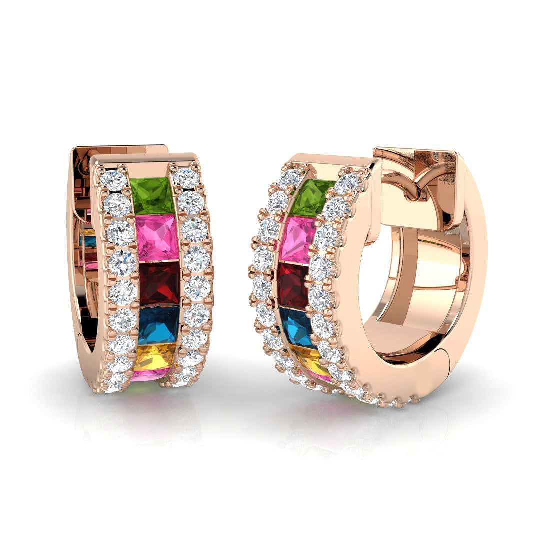 1.25 Ct Multi-Gemstone Gold Hoop Earrings in 10K/14K gold and platinum with certified lab-grown or natural diamonds