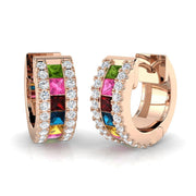 1.25 Ct Multi-Gemstone Gold Hoop Earrings in 10K/14K gold and platinum with certified lab-grown or natural diamonds