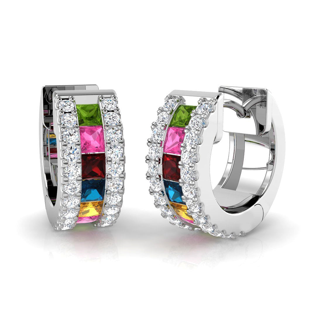 1.25 Ct Multi-Gemstone Gold Hoop Earrings in 10K/14K gold and platinum with certified lab-grown or natural diamonds