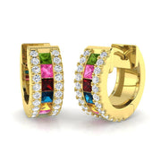 1.25 Ct Multi-Gemstone Gold Hoop Earrings in 10K/14K gold and platinum with certified lab-grown or natural diamonds