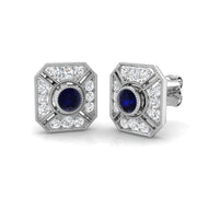 Blue Sapphire Vintage Halo Diamond Earring in 10K/14K gold and platinum with certified lab-grown or natural diamonds