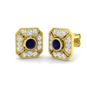 Blue Sapphire Vintage Halo Diamond Earring in 10K/14K gold and platinum with certified lab-grown or natural diamonds