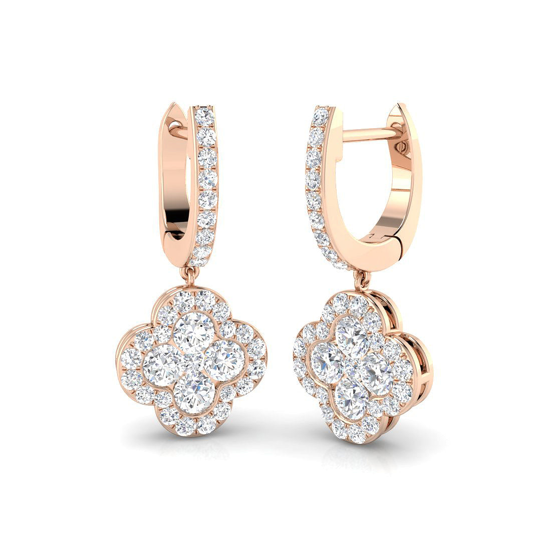 Dayry Clover Diamond Earrings in Gold - 1ct Luxury Jewelry Elegance in 10K/14K gold and platinum with certified lab-grown or natural diamonds