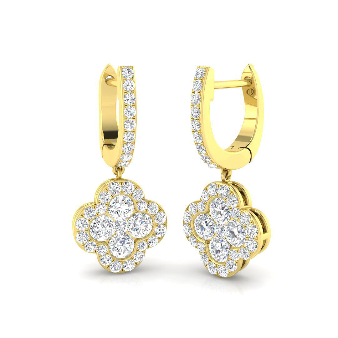 Dayry Clover Diamond Earrings in Gold - 1ct Luxury Jewelry Elegance in 10K/14K gold and platinum with certified lab-grown or natural diamonds