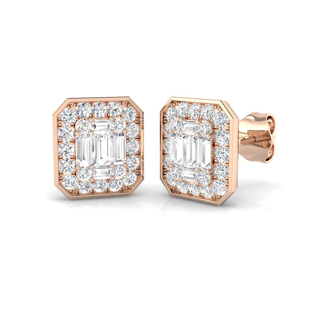 Stud Earrings with Octagon Diamond Cluster - 0.5ct Solid in 10K/14K gold and platinum with certified lab-grown or natural diamonds