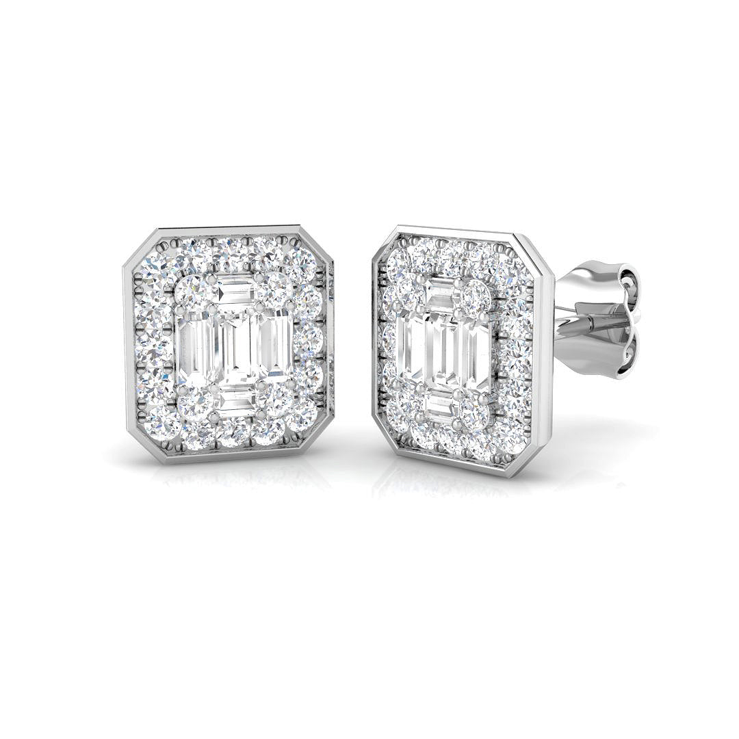 Stud Earrings with Octagon Diamond Cluster - 0.5ct Solid in 10K/14K gold and platinum with certified lab-grown or natural diamonds