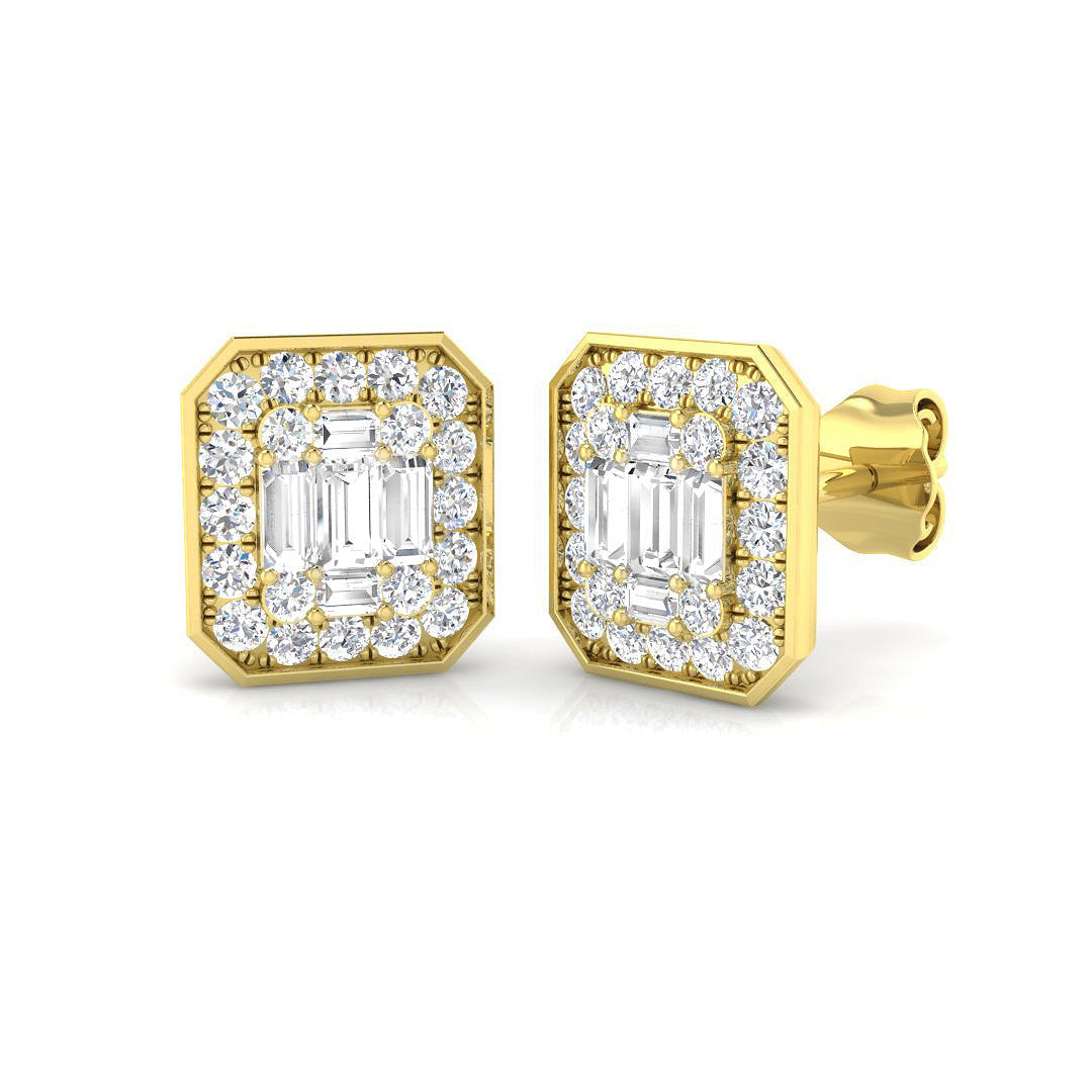 Stud Earrings with Octagon Diamond Cluster - 0.5ct Solid in 10K/14K gold and platinum with certified lab-grown or natural diamonds