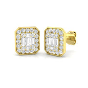 Stud Earrings with Octagon Diamond Cluster - 0.5ct Solid in 10K/14K gold and platinum with certified lab-grown or natural diamonds