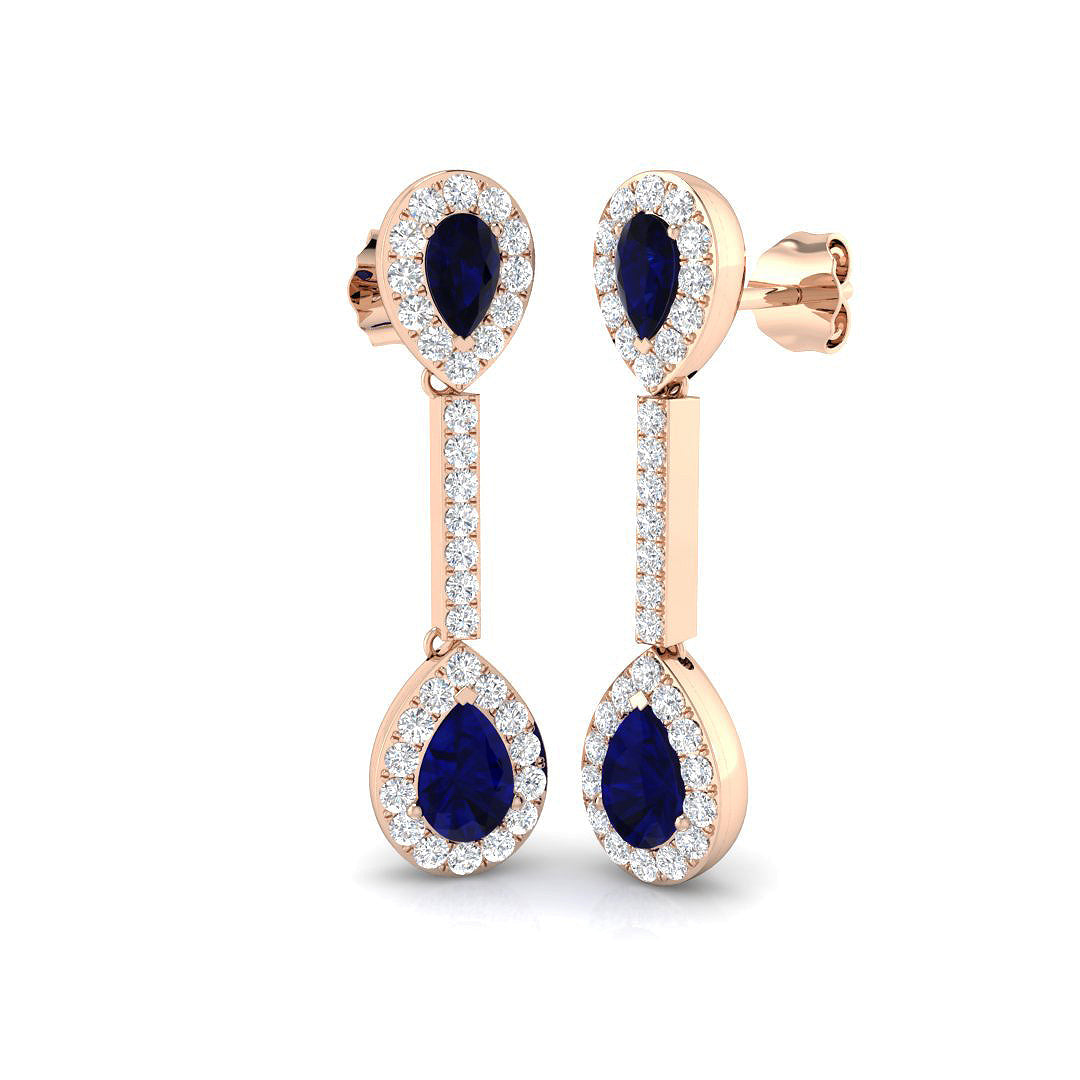 Blue Sapphire Drop Earrings with Pave Diamonds - Luxury Jewellery in 10K/14K gold and platinum with certified lab-grown or natural diamonds