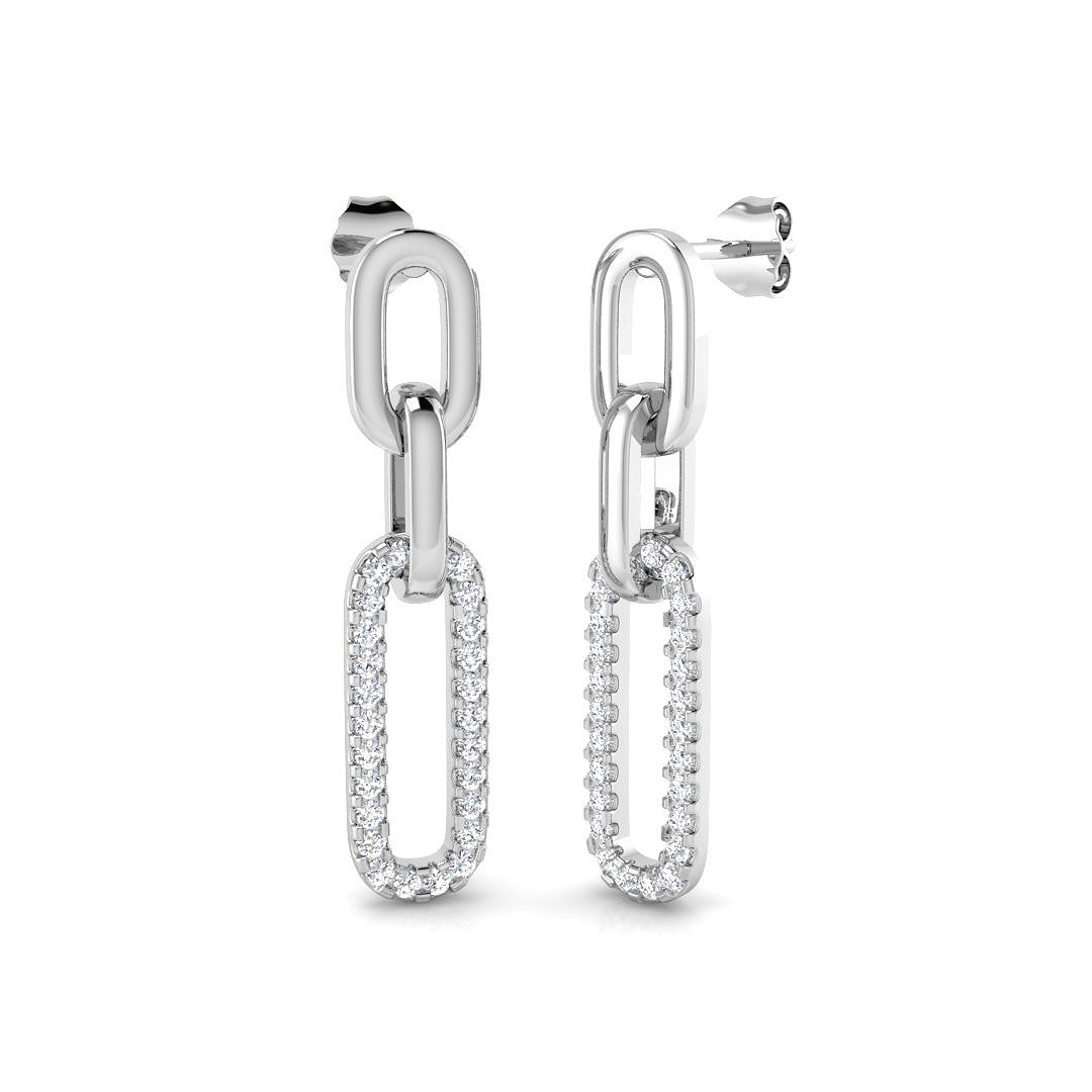 Bath Gold Drop & Trilogy Diamond Earrings in 10K/14K gold and platinum with certified lab-grown or natural diamonds