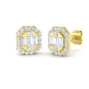 Stud Earrings with Octagon Diamond Halo Cluster - 0.5ct Solid in 10K/14K gold and platinum with certified lab-grown or natural diamonds