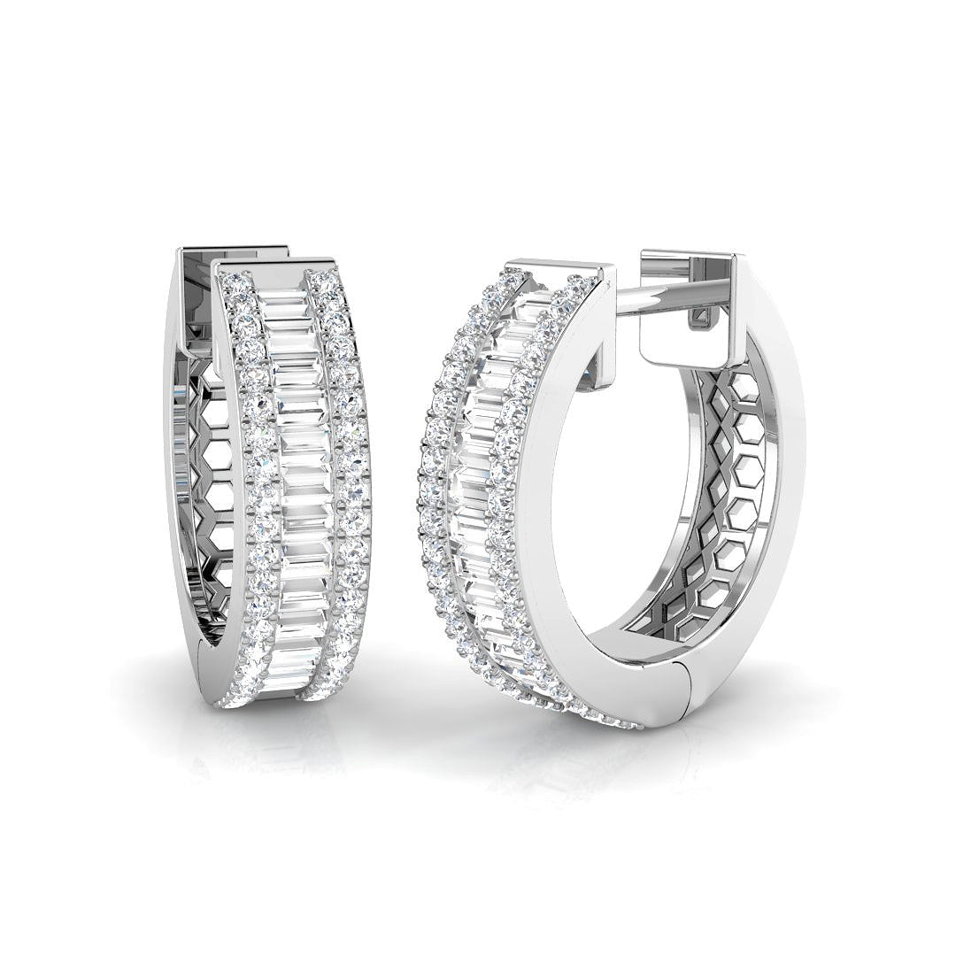 Hoop Earrings with Honeycomb Diamond Setting - 0.5ct to 1ct in 10K/14K gold and platinum with certified lab-grown or natural diamonds