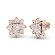 Stunning 1.0Ct Diamond Lotus Floral Stud Earrings in in 10K/14K gold and platinum with certified lab-grown or natural diamonds