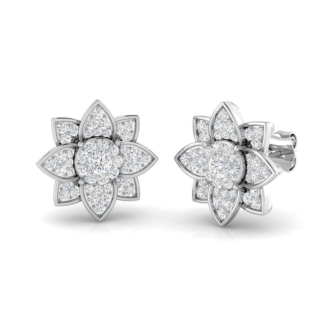 Stunning 1.0Ct Diamond Lotus Floral Stud Earrings in in 10K/14K gold and platinum with certified lab-grown or natural diamonds