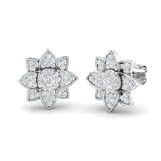 Stunning 1.0Ct Diamond Lotus Floral Stud Earrings in in 10K/14K gold and platinum with certified lab-grown or natural diamonds