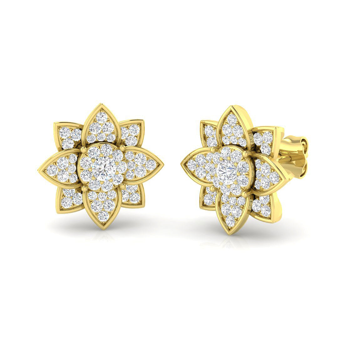 Stunning 1.0Ct Diamond Lotus Floral Stud Earrings in in 10K/14K gold and platinum with certified lab-grown or natural diamonds
