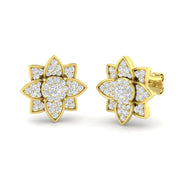 Stunning 1.0Ct Diamond Lotus Floral Stud Earrings in in 10K/14K gold and platinum with certified lab-grown or natural diamonds
