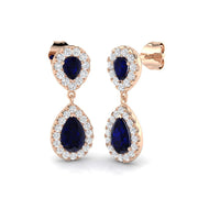 Pear Shaped Halo Dangle Earrings in 10K/14K gold and platinum with certified lab-grown or natural diamonds
