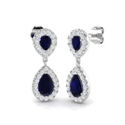 Pear Shaped Halo Dangle Earrings in 10K/14K gold and platinum with certified lab-grown or natural diamonds