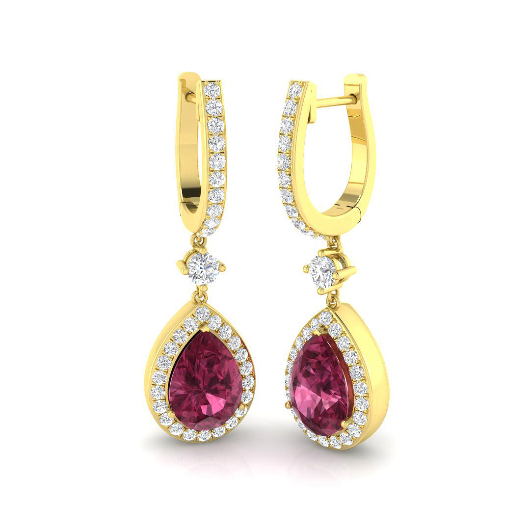 4.5 Ct Pink Pear Diamond Hoop Earrings in 10K/14K gold and platinum with certified lab-grown or natural diamonds