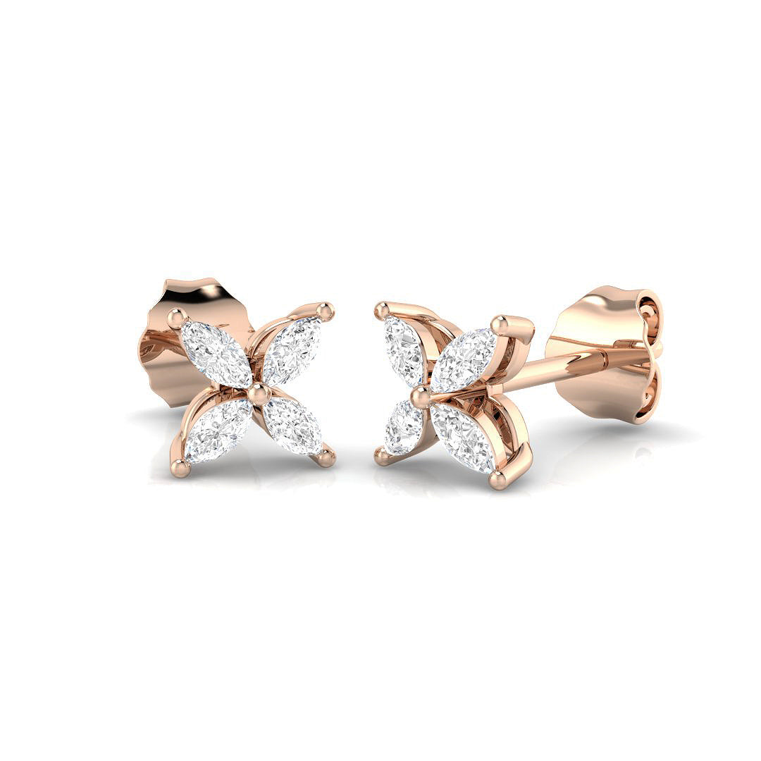 Stud Earrings with Marquise Cut Diamond Floral Cluster in 10K/14K gold and platinum with certified lab-grown or natural diamonds
