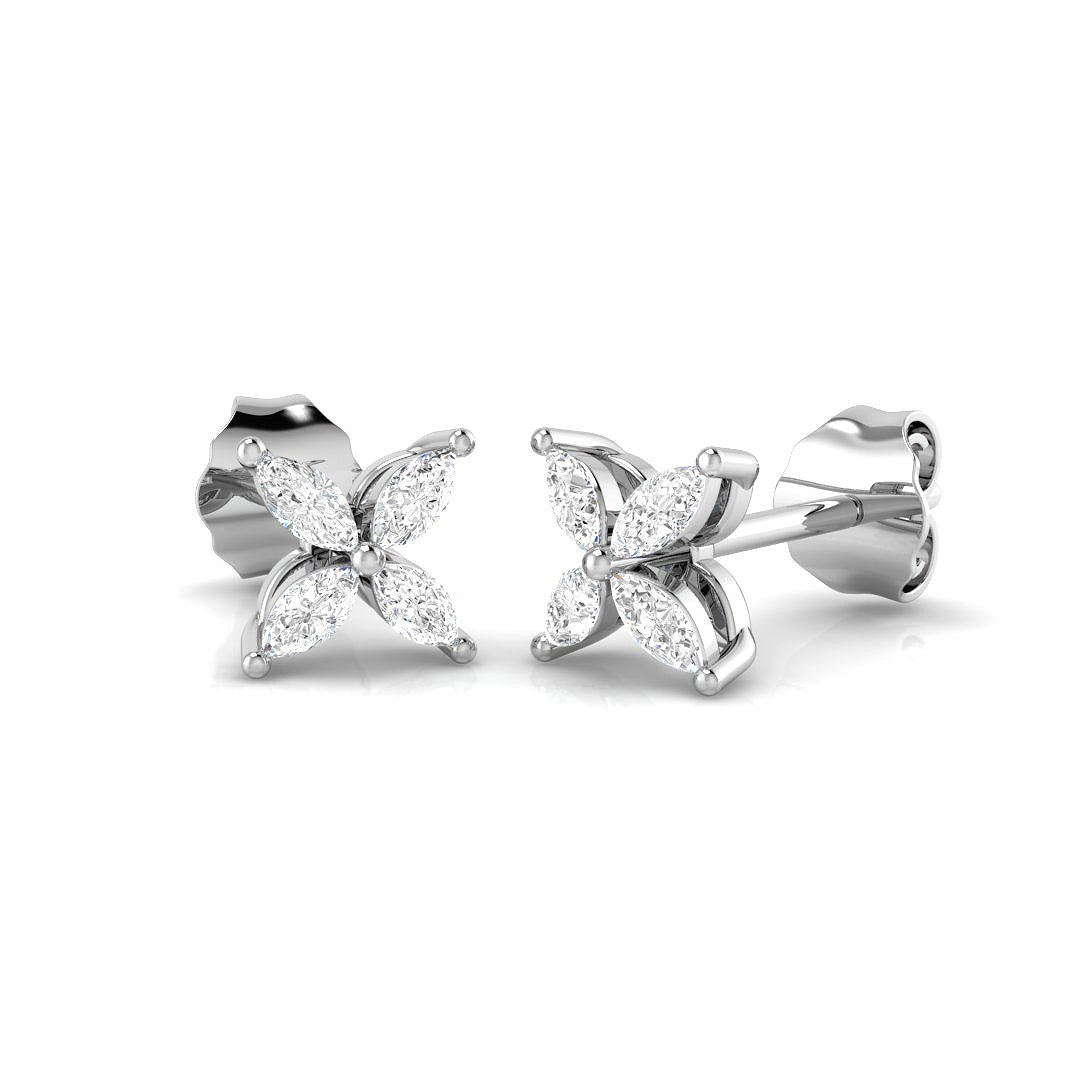Stud Earrings with Marquise Cut Diamond Floral Cluster in 10K/14K gold and platinum with certified lab-grown or natural diamonds