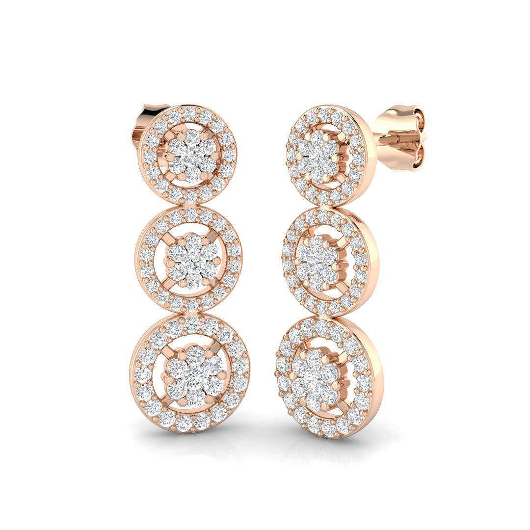 Trooy 1ct Gold Drop & Trilogy Diamond Earrings - Elegant Jewelry Design in 10K/14K gold and platinum with certified lab-grown or natural diamonds