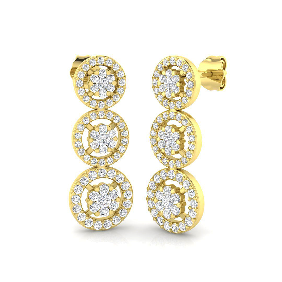 Trooy 1ct Gold Drop & Trilogy Diamond Earrings - Elegant Jewelry Design in 10K/14K gold and platinum with certified lab-grown or natural diamonds