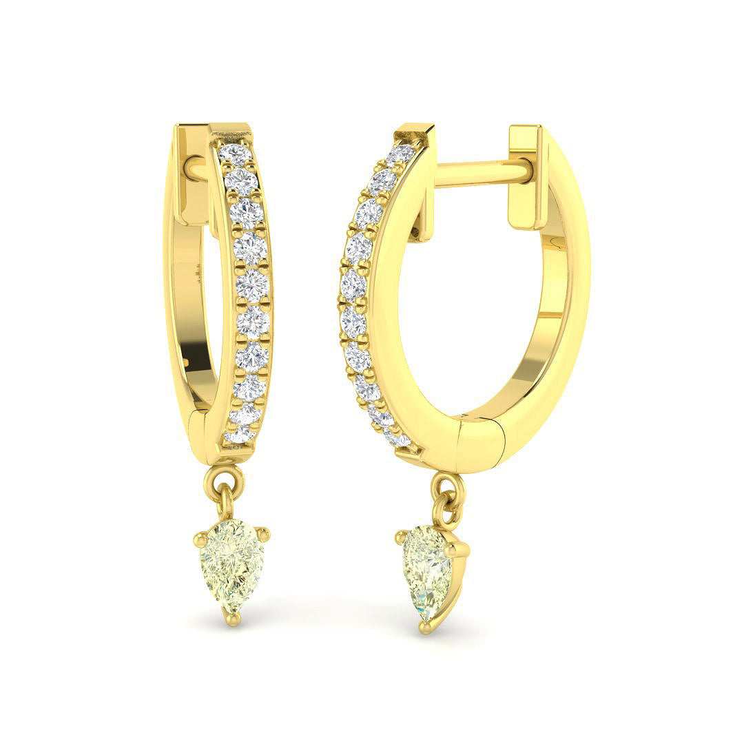 Luxury Gold Drop & Trilogy Diamond Earrings in 10K/14K gold and platinum with certified lab-grown or natural diamonds