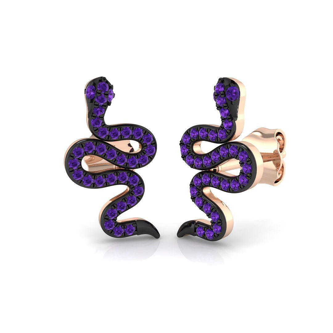 Breathtaking 0.20 Ct Purple Amethyst Snake Stud Earrings in in 10K/14K gold and platinum with certified lab-grown or natural diamonds