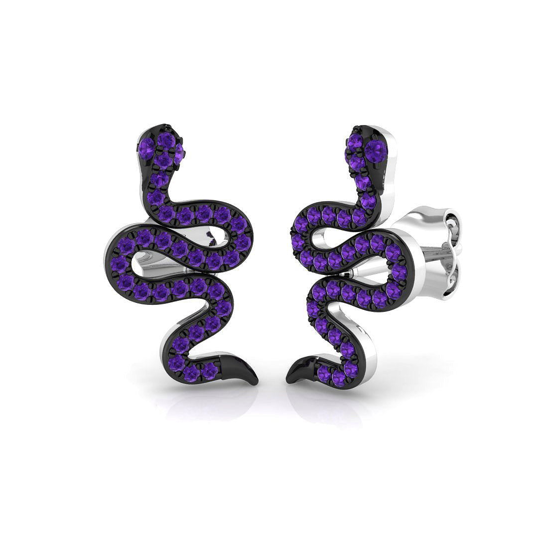 Breathtaking 0.20 Ct Purple Amethyst Snake Stud Earrings in in 10K/14K gold and platinum with certified lab-grown or natural diamonds